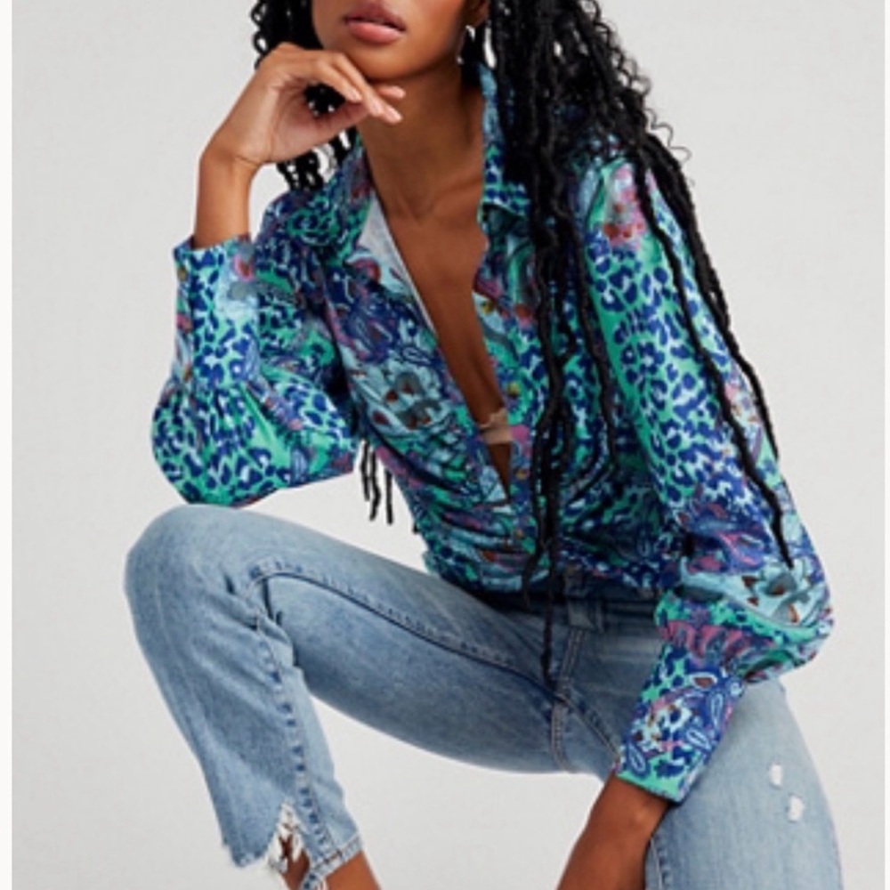 NWT Free People Bianca Printed Blouse